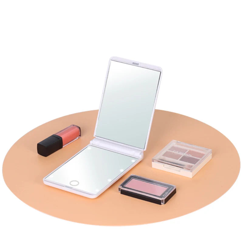 Zonyin Promotion Portable LED Lights Makeup Mirror With 2X Magnifying Logo Travel Makeup Folding Compact Mirror With Customized