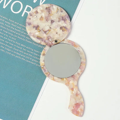 Zonyin Wholesale Custom Portable Handheld Makeup Small Mirror Leopard Pattern Round Rotary Cover Style Acetate Cosmetic Mirror