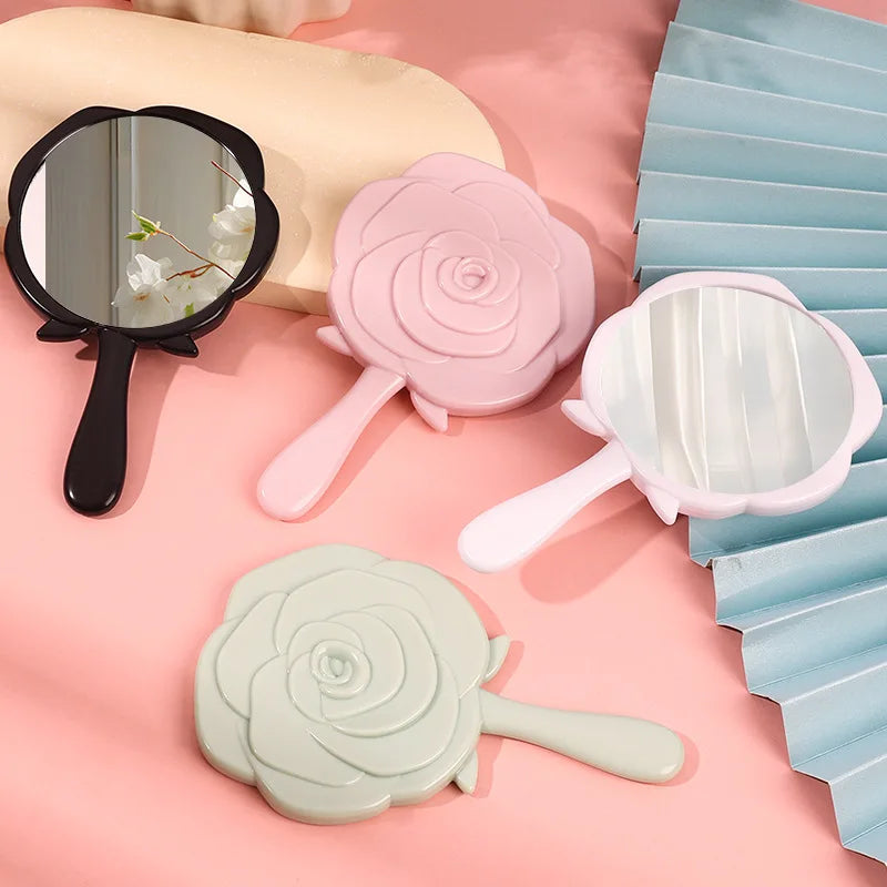 Zonyin High Quality Vintage Pink Rose Shape Hand Makeup Mirror Plastic Mini Handheld Cosmetic Mirror for Women Girl Travel