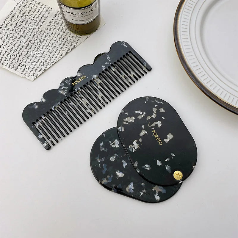 Zonyin Custom Logo Retro Acetate Cosmetic Mirror and Hair Comb Set Pocket Mirror Personalized Makeup Mirrors for Girls