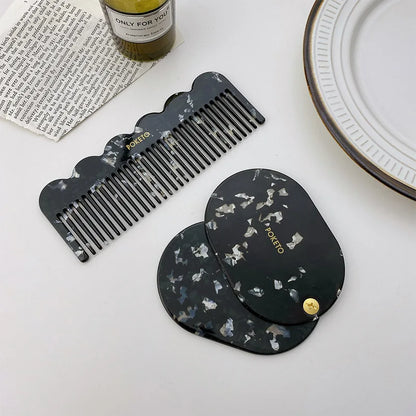 Zonyin Custom Logo Retro Acetate Cosmetic Mirror and Hair Comb Set Pocket Mirror Personalized Makeup Mirrors for Girls
