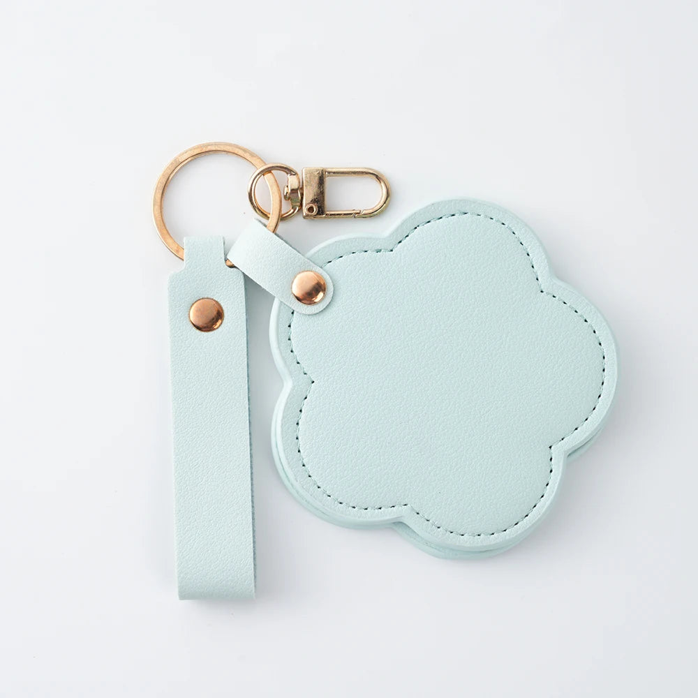 Zonyin New Flower Design Pocket Makeup Mirror Portable Pu Leather Small Travel Hand Mirror Logo Custom With Metal Keychain