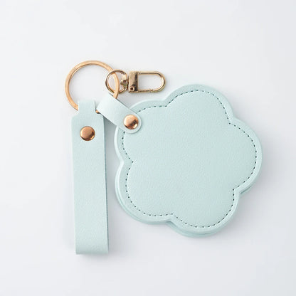 Zonyin New Flower Design Pocket Makeup Mirror Portable Pu Leather Small Travel Hand Mirror Logo Custom With Metal Keychain