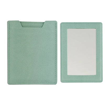 Zonyin High Quality Rectangle Pull-out Design Gray Pu Leather Makeup Mirror Low MOQ Embossed Logo Metal Mirror With Pu Case