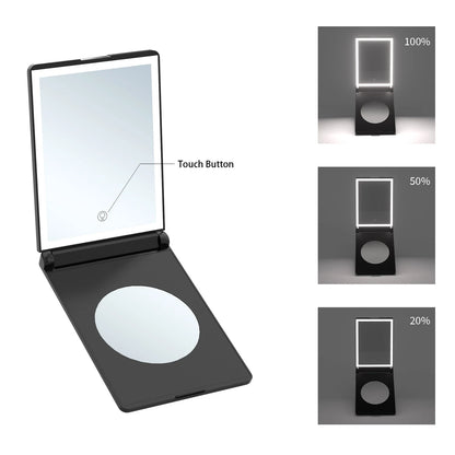 Zonyin New Rechargeable Folding Travel LED Compact Makeup Mirror With 3X Magnifying Portable Tabletop Cosmetic Mirror for Travel
