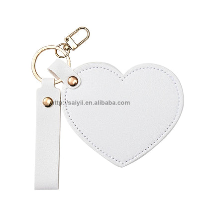Zonyin Custom Logo Heart Shape Keychain Mirror with Pu Leather Case Portable Cute Small Compact Cosmetic Mirror for Travel