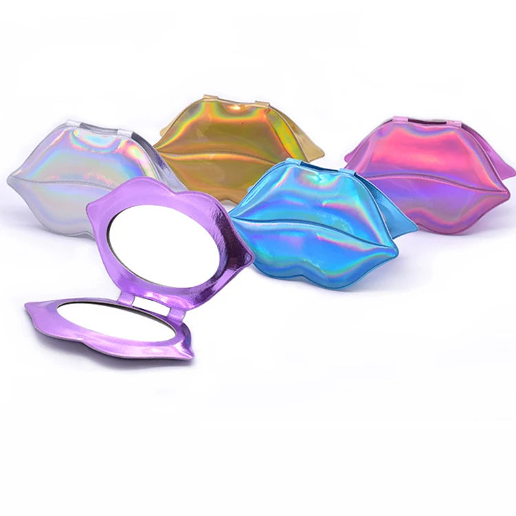 Zonyin Wholesale Personalized Custom Glittery Leather Lip Shaped Small Compact Pocket Makeup Mirror With Logo