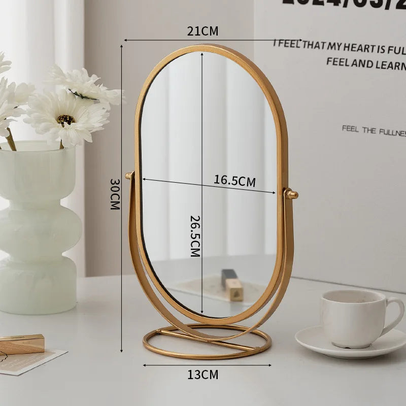 Zonyin Desktop Oval Rotating 360 Makeup Mirror Ins Style Dressing Table Mirror High Aesthetic Bedroom Vanity Mirror