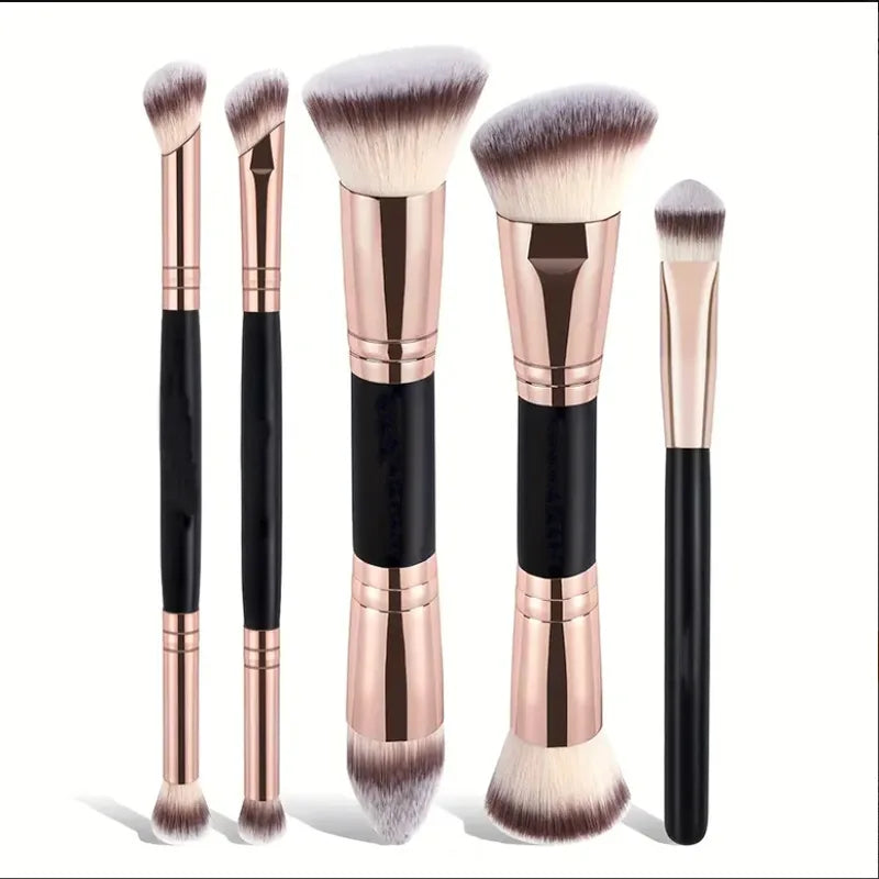 Zonyin Double Ended Synthetic Hair Wood Handle Custom logo Foundation Blush Brush Private Label Foundation Cosmetic Makeup Brush
