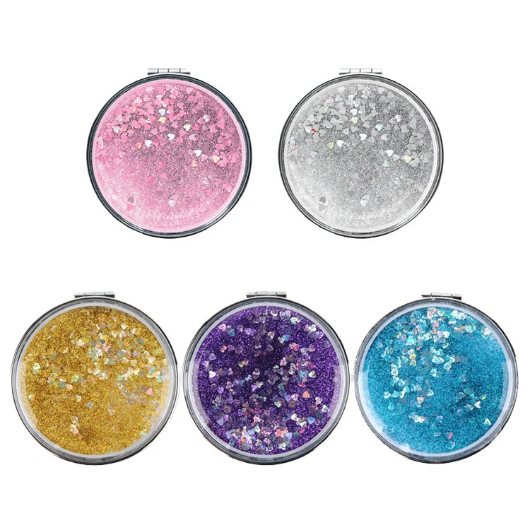 Zonyin Custom Logo Cute Portable Mini Pocket Makeup Compact Handheld Foldable Travel Mirror Double Sparkling Quicksand Small
