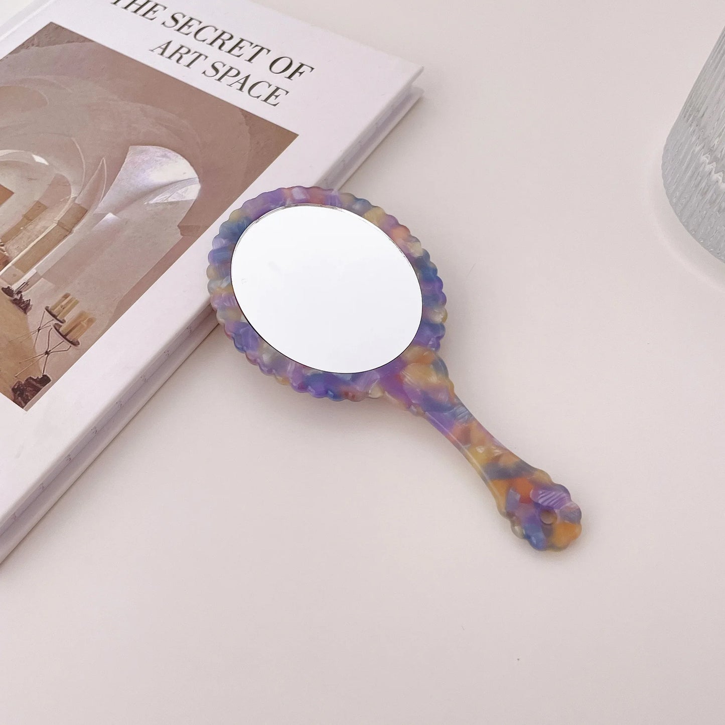 Zonyin Acetate Handheld Retro Oval Travel Mirror Mini Portable Makeup Mirror Daily Cosmetic Makeup Hand Mirror with Handle