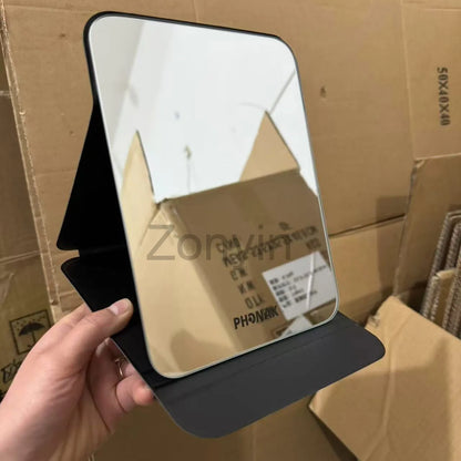 Zonyin High Quality Large Pu Leather Makeup Standing Mirror Big Portable Folding Desktop Cosmetic Mirror with Customized Logo