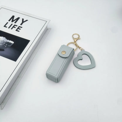 Zonyin High Quality Love Shape PU Leather Makeup Keychain Mirror Portable Heart Small Mirror and Lipstick Holder for Women Girls