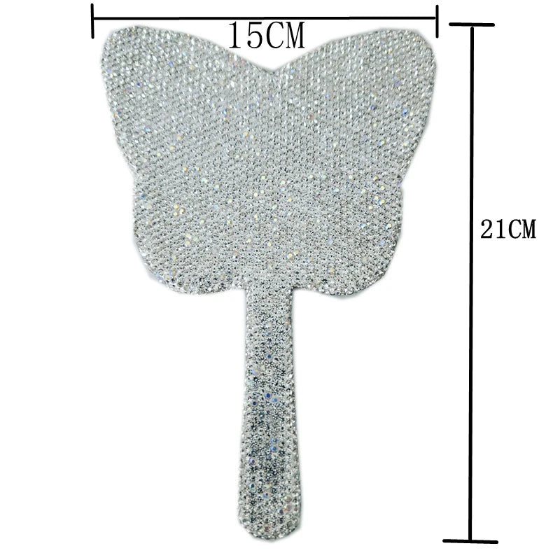 Zonyin Wholesale Diamond Portable Makeup Mirror Custom butterfly Small Handheld Mirror Silver Pocket Hand Held Mirror for Girls