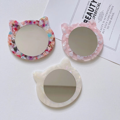 Zonyin Private Label Cat-Shape Travel Cosmetic Mirror Custom logo Acetate Small Pocket Mirror for Makeup Promotional Gift