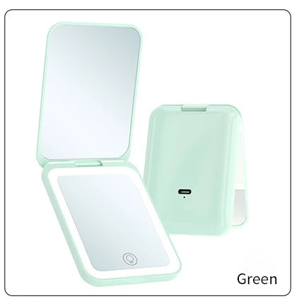 Zonyin Wholesale Portable Travel LED Light Makeup Mirror 1x/2x Magnifying USB Rechargeable Pocket Mirror for Customized Logo