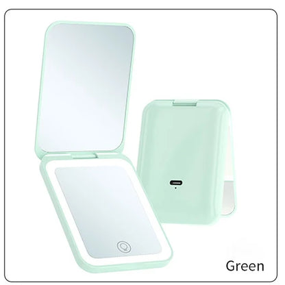 Zonyin Wholesale Portable Travel LED Light Makeup Mirror 1x/2x Magnifying USB Rechargeable Pocket Mirror for Customized Logo