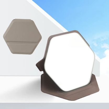 Zonyin New Hexagonal Shape Portable Desktop Small TravelMirror Custom Logo Folding PU Leather Pocket Standing Mirror for Women
