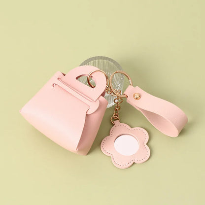 Zonyin Portable PU Leather Bag-Shaped Handheld Makeup Mirror with Keychain Mini Coin Purse Style Pocket Mirror