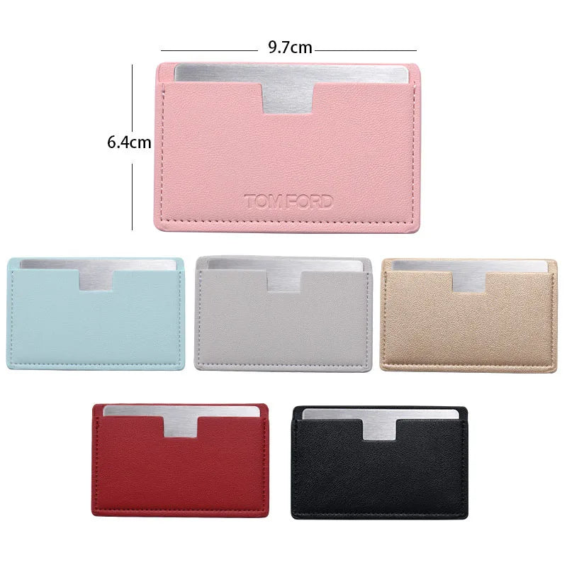 Zonyin Wholesale Rectangle Pull-out Design Travel Makeup Stainless Steel Mirror Custom Your Brand Logo With Pu Leather Case