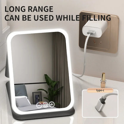 Zonyin Hot Selling LED Light Cosmetic Mirror Portable Folding Desktop Vanity Mirror Foldable Desktop Makeup Mirror for Women