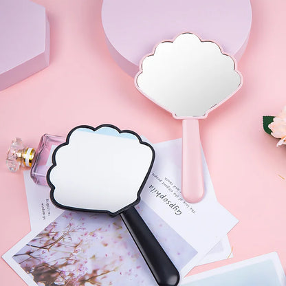 Zonyin Custom Logo Shell Shaped ABS Plastic Cosmetic Mirror Portable Single-Sided Mini Handheld Hand Makeup Mirror for Beauty