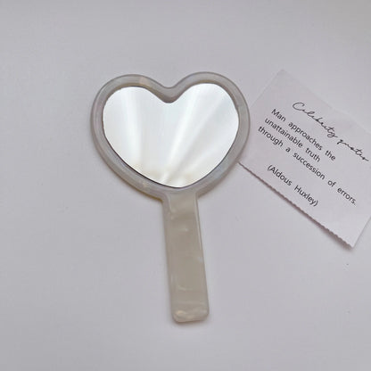 Zonyin Fashionable Heart-Shaped Cosmetic Mirror Cute Acetate Marble Finish Personalized Portable Makeup Mirror for Girls Travel