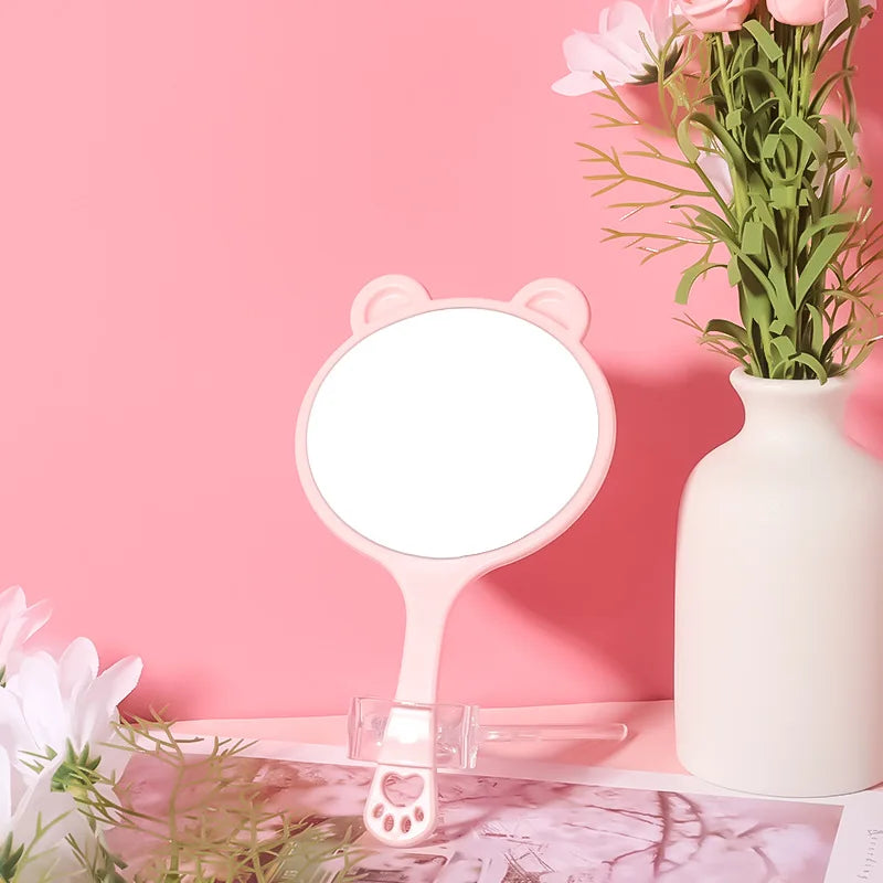 Zonyin Wholesale Cute Bear Shape Portable Handheld Makeup Mirror Salon Lash Mirror pink Hand Held Cosmetic Mirror for Girls