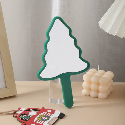 Zonyin Creative Personalized New Year's Gift Cartoon Christmas Tree Silver Finish Handheld Portable Makeup Mirror for Women