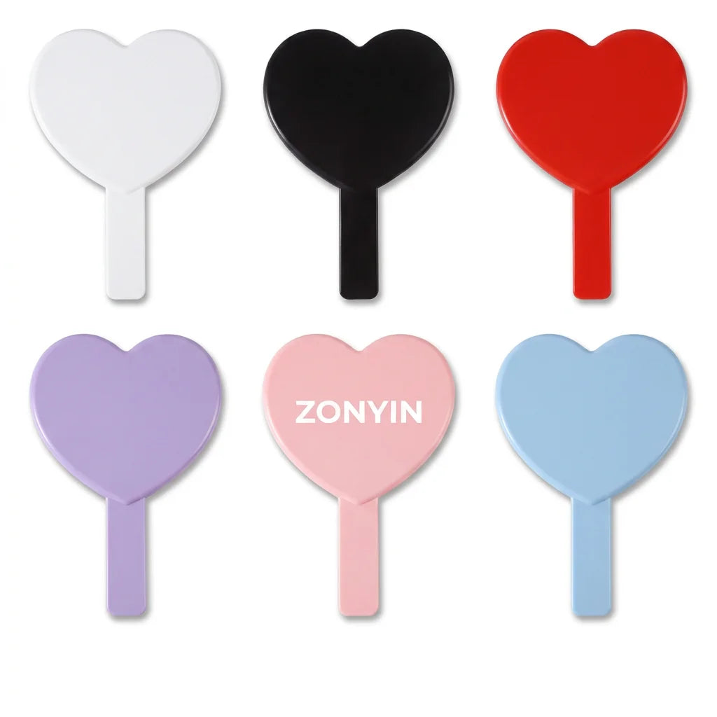 Zonyin Heart Shape Hand Cosmetic Mirror Custom logo Plastic Portable Handheld Makeup Mirror Promotional Business Gift