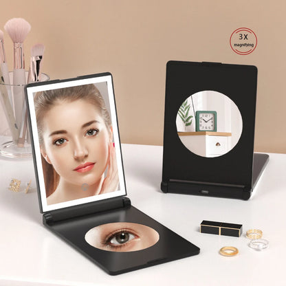 Zonyin New Rechargeable Folding Travel LED Compact Makeup Mirror With 3X Magnifying Portable Tabletop Cosmetic Mirror for Travel