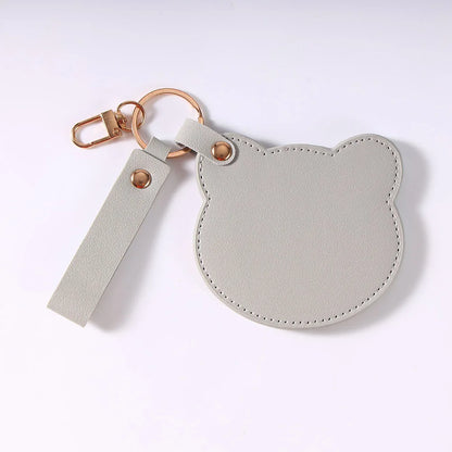 Zonyin NEW Product Cute Brown Bear Shaped Glass Pocket Mirror Pu Leather Travel Makeup Cosmetic Mirrors for Promotion Gifts