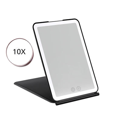Zonyin High Quality Portable Travel Ladies 3X/10X Magnifying Makeup Mirror Rectangle Folding Cosmetic Mirror with LED Light