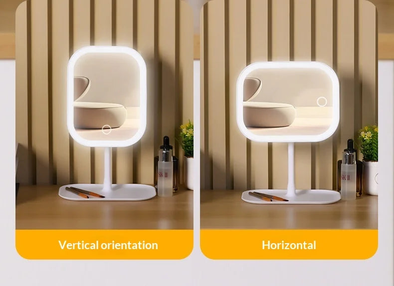 Zonyin LED Makeup Mirror with Light Touch Control Rechargeable Cosmetic Mirror Portable ABS Desktop Mirror for Travel and Home