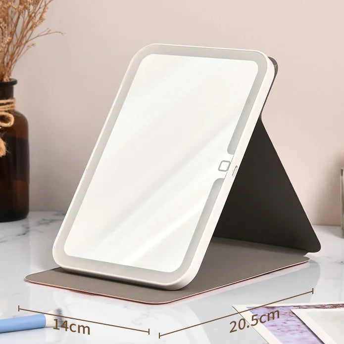 Zonyin High Quality Folding LED Makeup Desktop Mirror USB Rechargeable Pu Leather Portable Travel Standing Mirror with Led Light