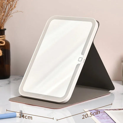 Zonyin High Quality Folding LED Makeup Desktop Mirror USB Rechargeable Pu Leather Portable Travel Standing Mirror with Led Light