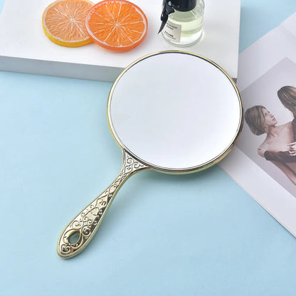 Zonyin Wholesale Luxury Handheld Vintage Round Mirror Custom Logo Plastic Silver Plating Makeup Mirror with Handle for Wedding