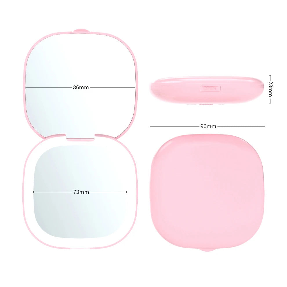 Zonyin Custom Square Dual-Sided LED Pocket Compact Mirror With 1X/5X Magnification Portable Travel Makeup Mirror with LED Lights
