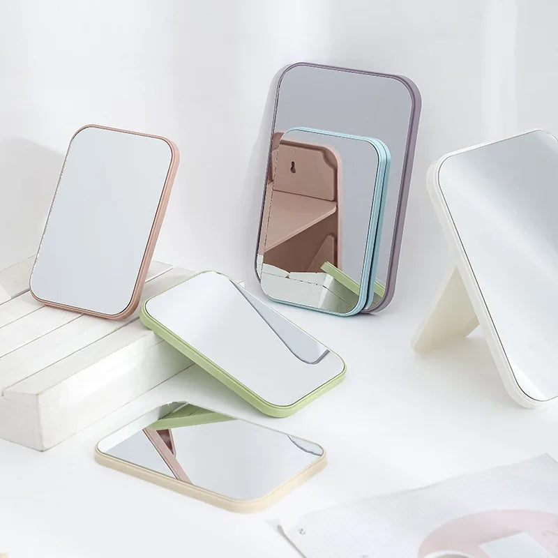 Zonyin Abs Plastic Desktop Rotatable Foldable Cosmetic Mirror Square HD Glass Princess Tabletop Makeup Mirror With Hanging Hole