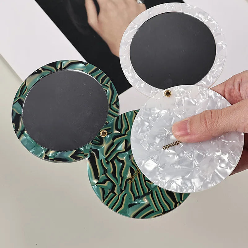 Zonyin Vintage Round Acetate Makeup Mirror Foldable Handheld Mirror Compact Small Circular Pocket Cosmetic Mirror for Purse