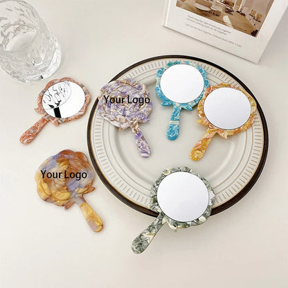 Zonyin Wholesale Rose Handheld Acetate Makeup Mirror Portable Compact Small Travel Mirror Acetate Beauty Salon Cosmetic Mirror