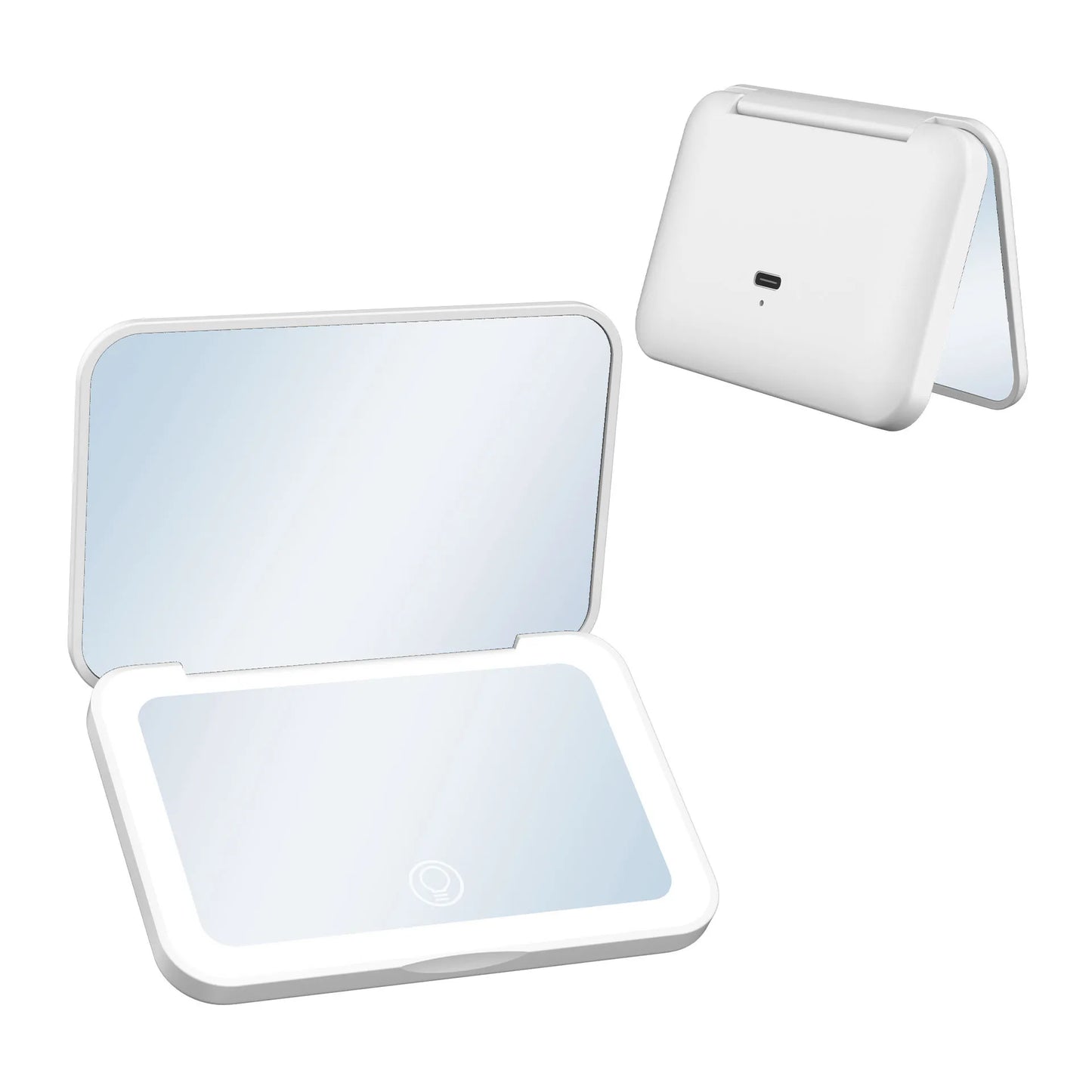 Zonyin Custom Logo Double-Side Handheld Makeup Mirror with Lights Travel Compact Portable Folding LED Rechargeable Square Mirror