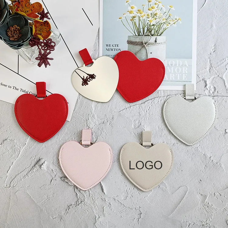 Zonyin High Quality Lovely Heart Design Compact Mirror No Break Stainless Steel Mirror  Pu Leather Pocket Mirror for Women Girls