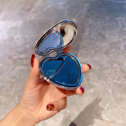Zonyin Factory Price New Design Metal Diamond Portable Double Sided Pocket Mirror Heart Shaped Folding Compact Travel Mirror