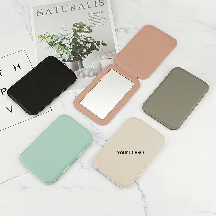 Zonyin Custom Portable Makeup Mirror Foldable Solid Color PU Leather Simple Mini Compact Cute Pocket Mirror for Woman Girls Gift