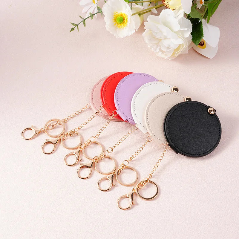 Zonyin New Design Round PU Leather Double-sided Pocket Mirror Custom Logo Pink Folding Travel Mirror with 2x Magnification