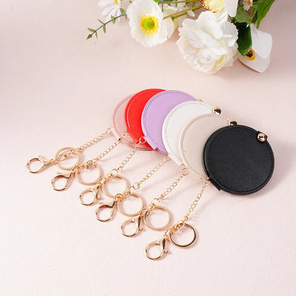 Zonyin New Design Round PU Leather Double-sided Pocket Mirror Custom Logo Pink Folding Travel Mirror with 2x Magnification