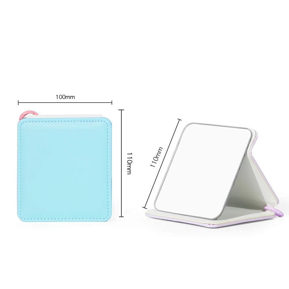 Zonyin Pink Purple Blue Macron Color Pu Leather Folding Makeup Mirror Portable Travel Standing Desktop Vanity Cosmetic Mirrors