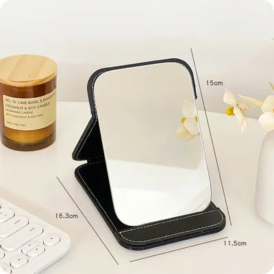 Zonyin Hot Sales Big Black White Pink Folding Travel Mirror PU Portable Adjustable Rectangular Large Vanity Mirror for Travel