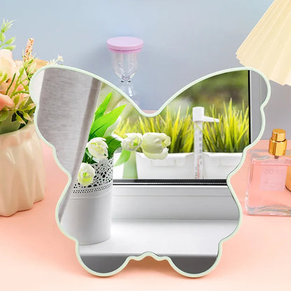 Zonyin Customized Logo Personalized Folding Desktop Cosmetic Mirror Large Cute Butterfly Shape Plastic Table Makeup Mirror